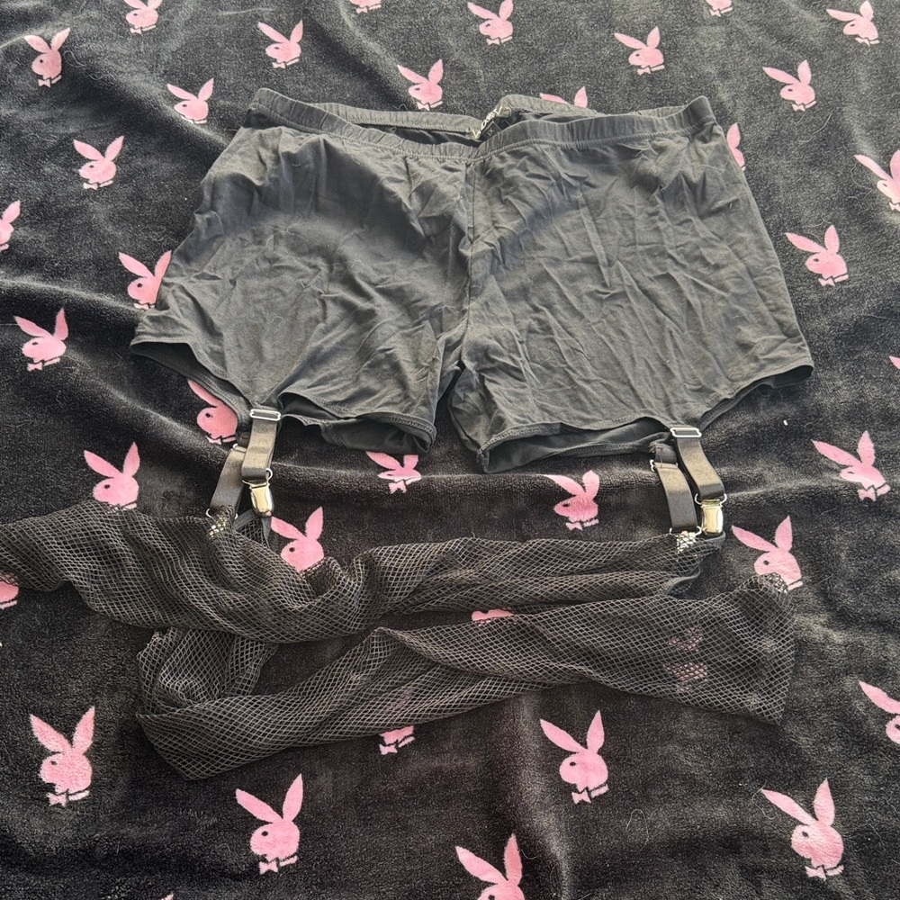 Black Mesh Suspender Shorts